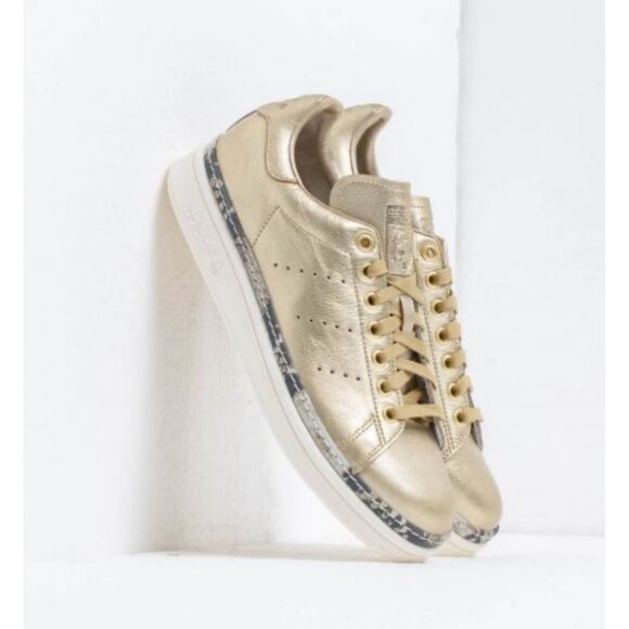 ADIDAS STAN SMITH NEW BOLD‎ Gold Metallic Shoes - Size 8.5 - Picture 1 of 7